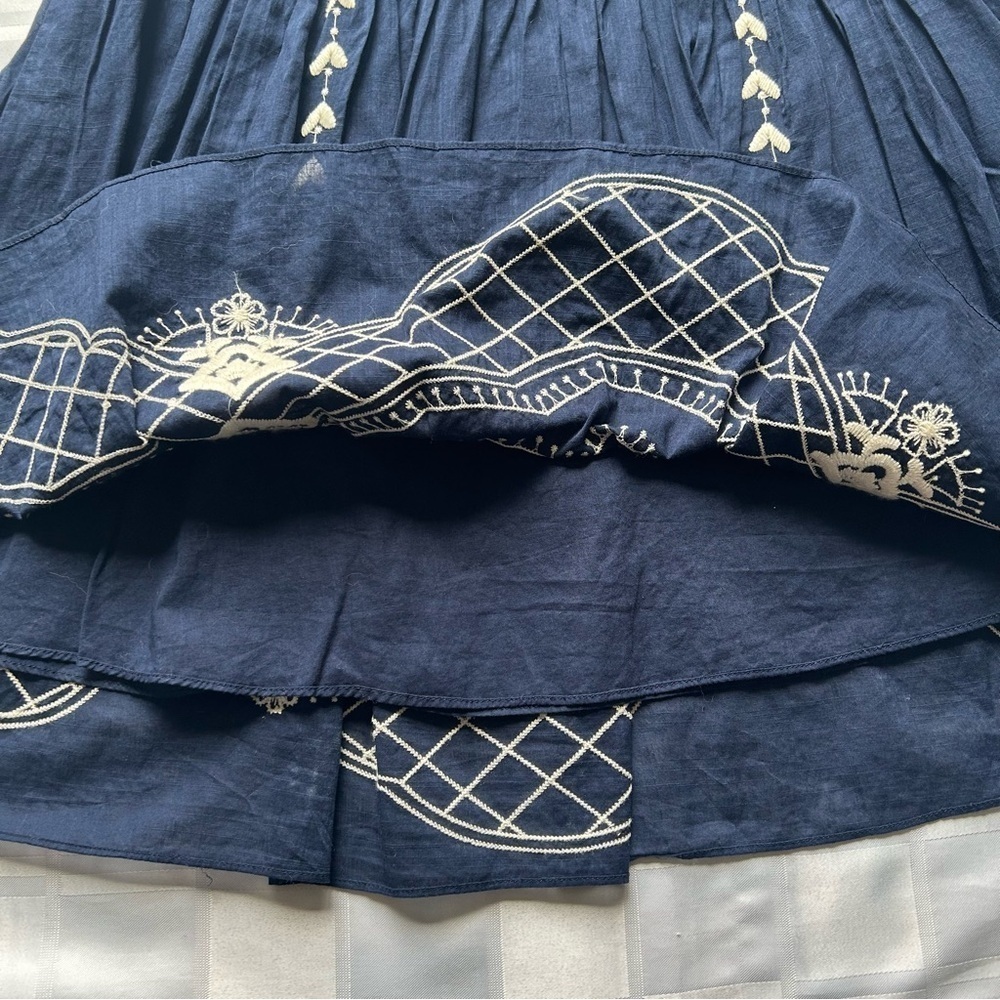 Quicksilver Blue and White Lightweight Circle Skirt with Embroidery Details - Picture 9 of 12